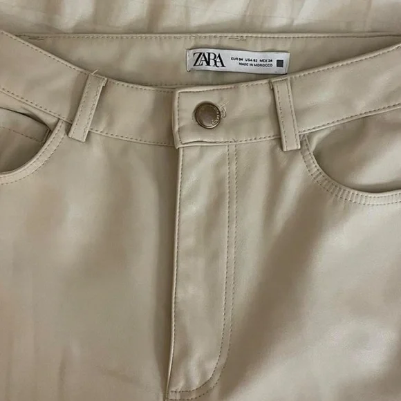 Zara faux Leather Bootcut Cream Pants - 00 - Picture 2 of 6